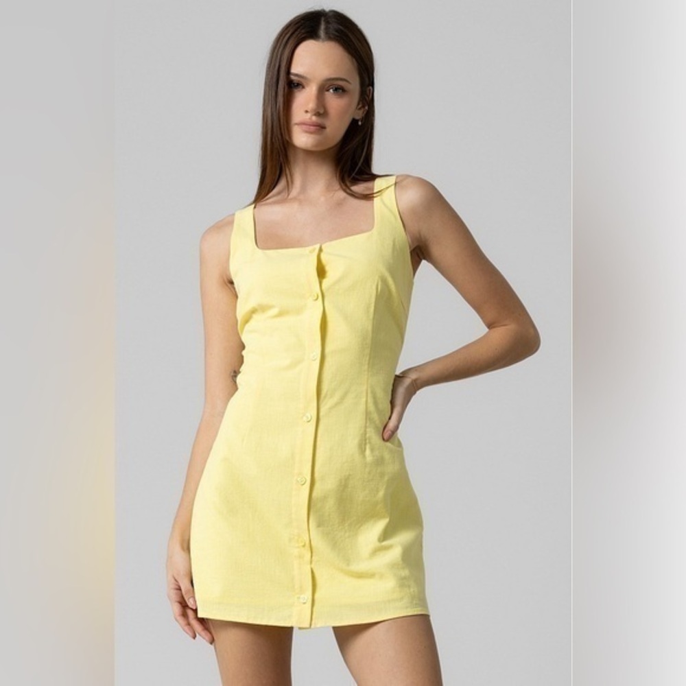 Yellow Woven Button Down Tank Dress